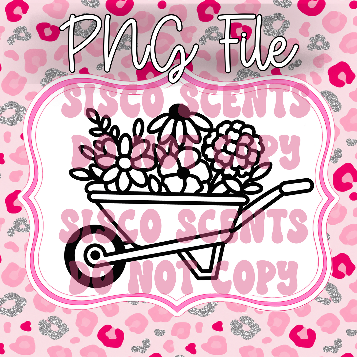 Wheel Barrel With Flowers PNG Digital Download
