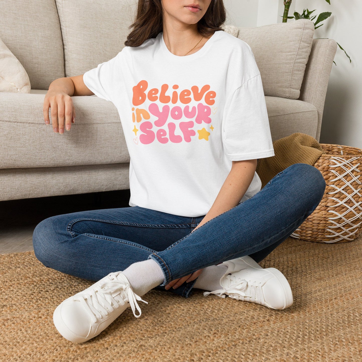 Believe in Yourself Graphic Tee — Retro Bubble Letter Inspirational T-Shirt
