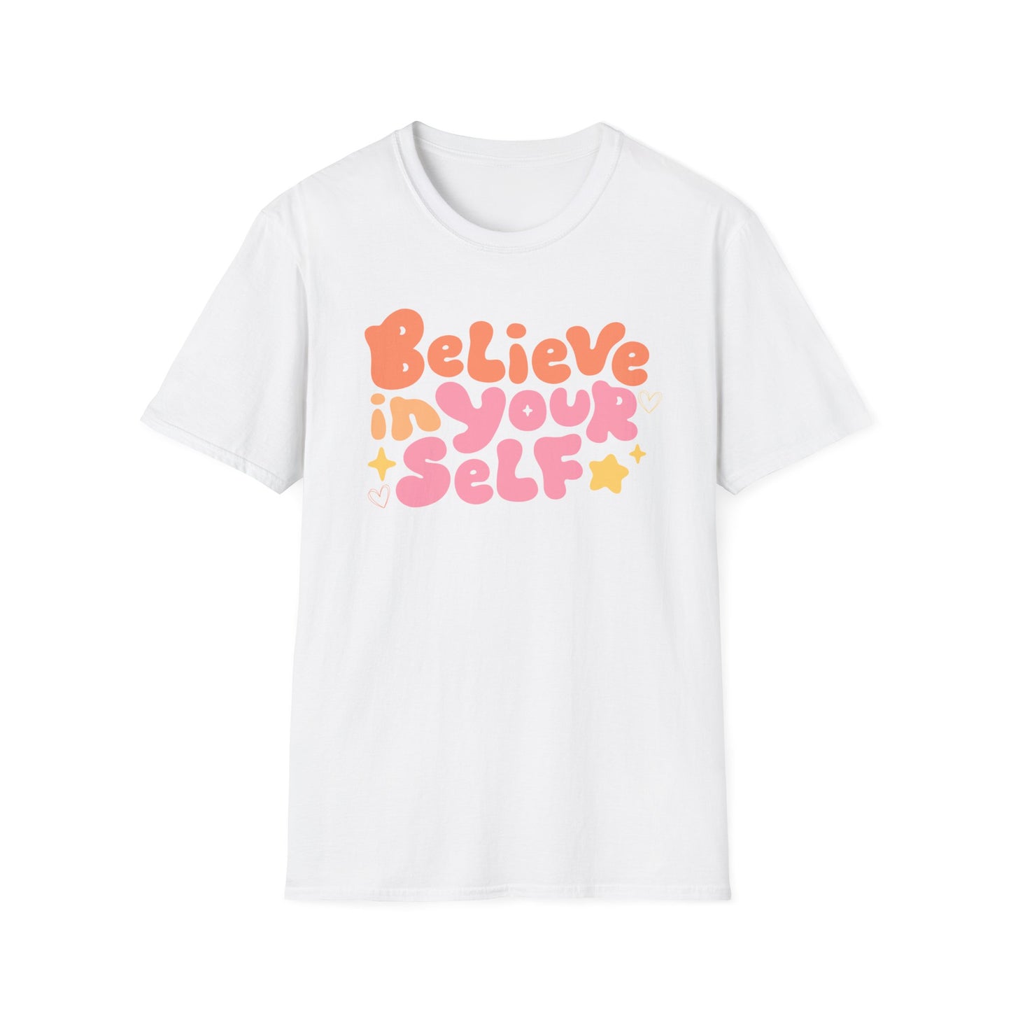 Believe in Yourself Graphic Tee — Retro Bubble Letter Inspirational T-Shirt